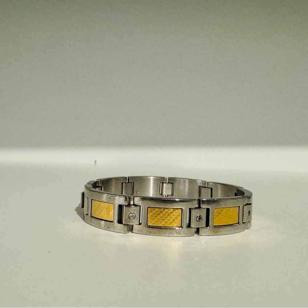 Men's Diamond Bracelet in Stainless Steel with 18k Yellow Gold Accent